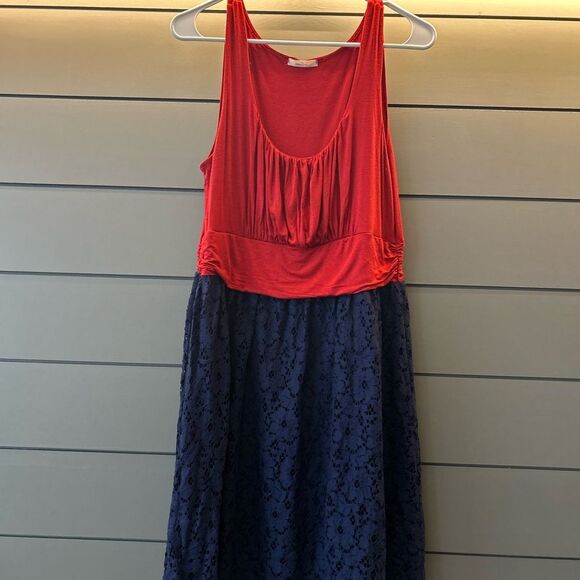Maitai Red Pleated Top and Navy Lace Mini Dress, Size 2X - Picture 1 of 9